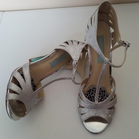 Betsey Johnson Shoes - Betsey Johnson SB-Tee Silver Glitter T-strap Heels